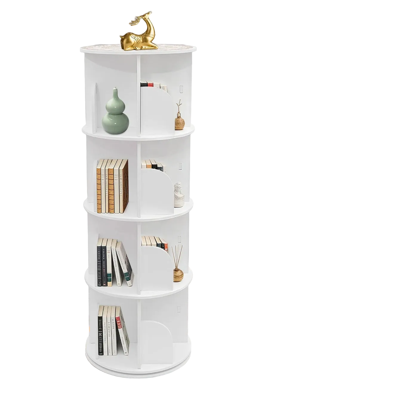 360° Drehbares Bücherregal mit 16 Fächern, 4-stufiges Standregal, Rundes Aufbewahrungsregal aus PVC und Legierung, Weiß, Tragkraft 60 kg