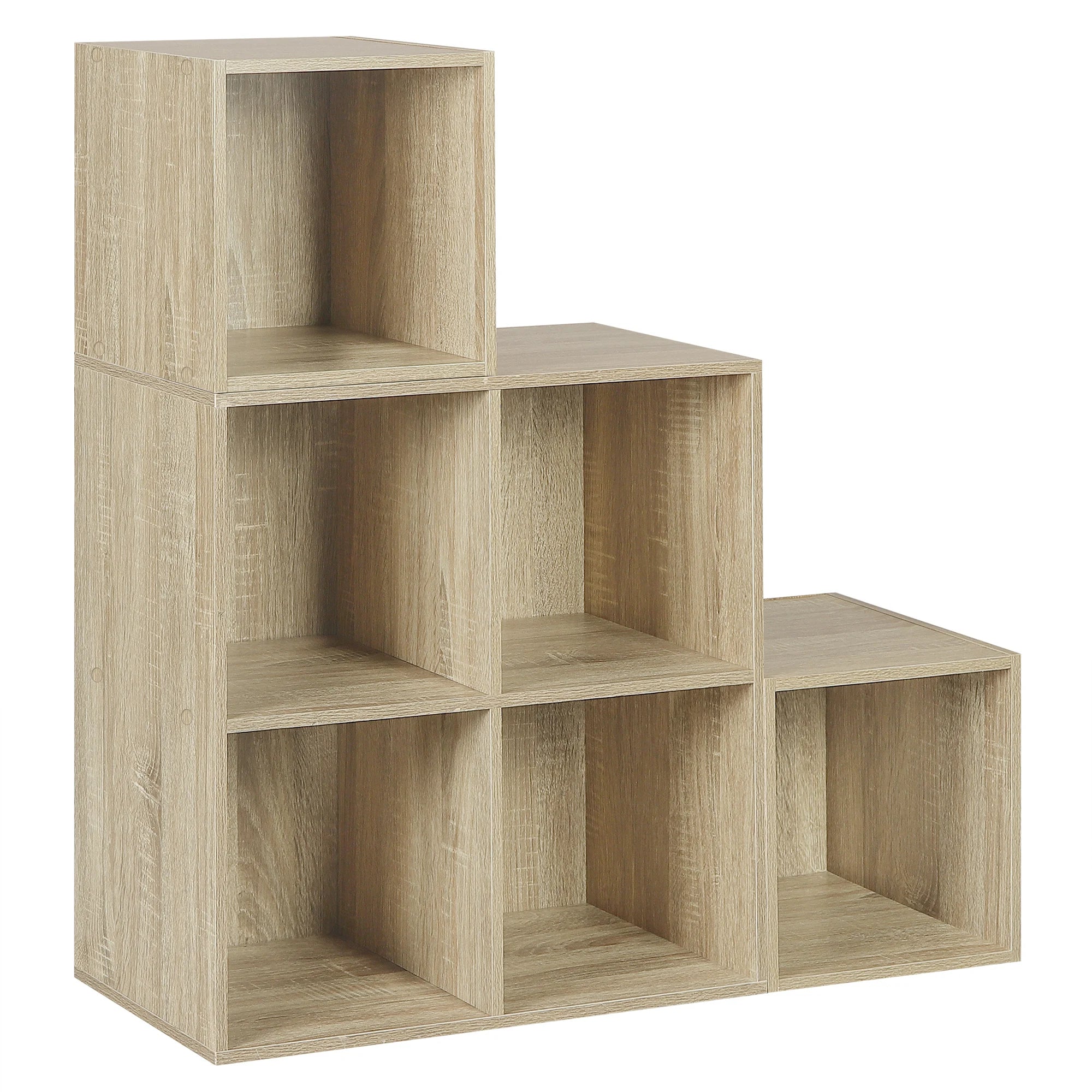 Stehendes Bücherregal mit 6 Fächern, Würfelregal aus Holz, Aufbewahrungsregal 90 x 90 x 30 cm, Weiß/Helle Eiche