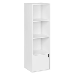 Bücherregal mit 4 Fächern und 1 Tür, Stehender Aufbewahrungsschrank, Würfelregal 34 x 106 x 24 cm