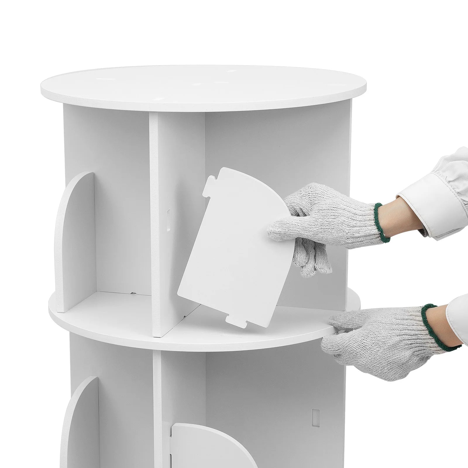 360° Drehbares Bücherregal mit 16 Fächern, 4-stufiges Standregal, Rundes Aufbewahrungsregal aus PVC und Legierung, Weiß, Tragkraft 60 kg