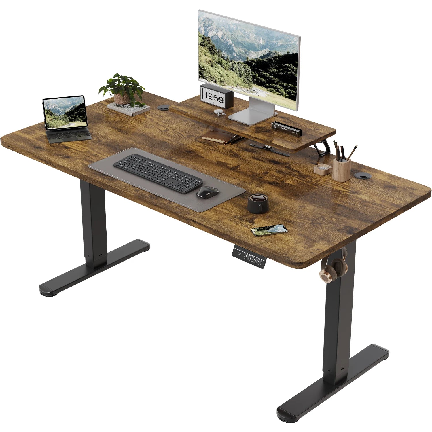 Elektrisch Höhenverstellbarer Schreibtisch 160 × 70 cm mit Monitorständer, Sitz-Steh-Schreibtisch für Büro und Home Office, Weiß