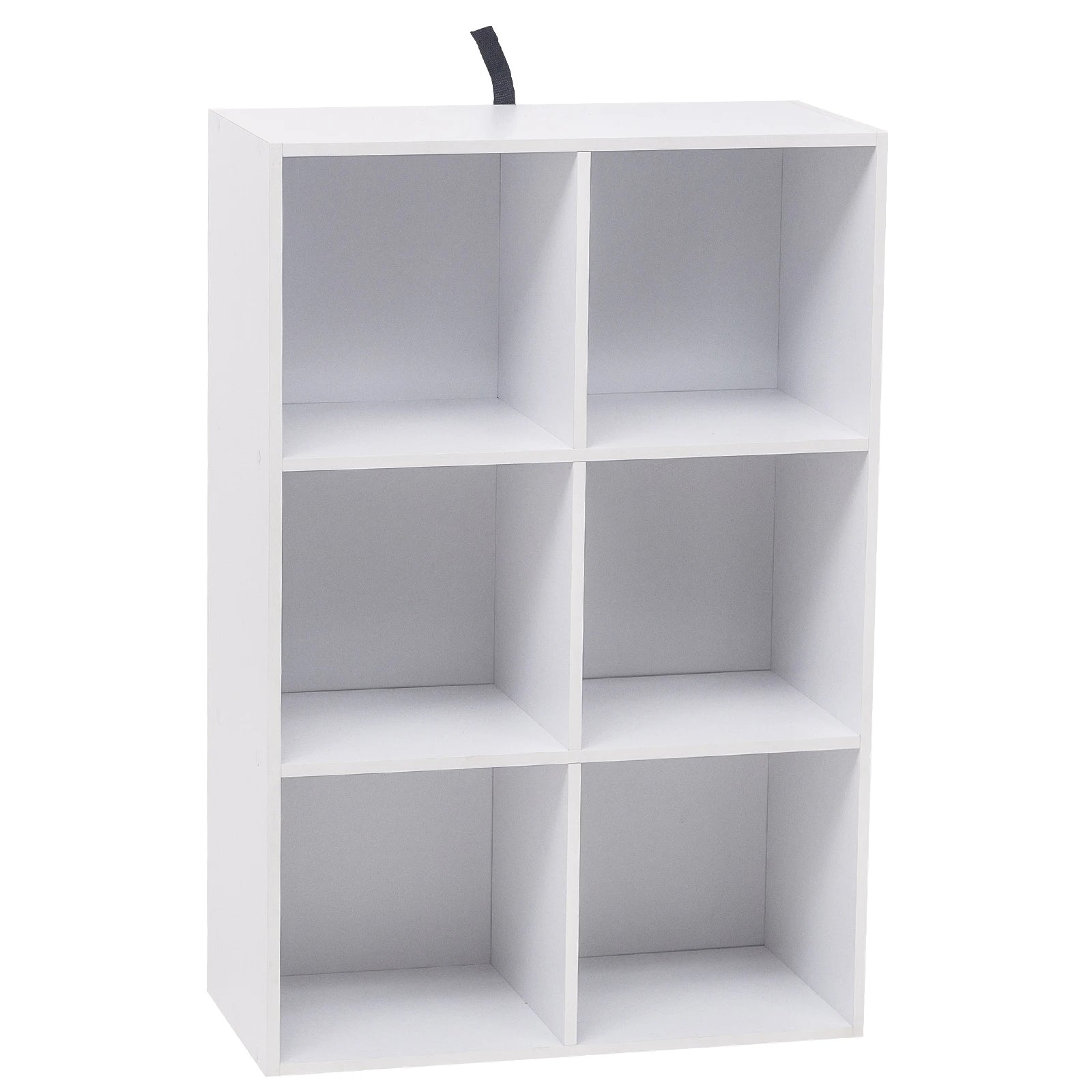 Freistehendes Bücherregal mit 6 Würfelfächern, Dekoratives Standregal aus MDF, Weiß/Helle Eiche, 60 x 29,5 x 89 cm