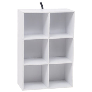 Freistehendes Bücherregal mit 6 Würfelfächern, Dekoratives Standregal aus MDF, Weiß/Helle Eiche, 60 x 29,5 x 89 cm