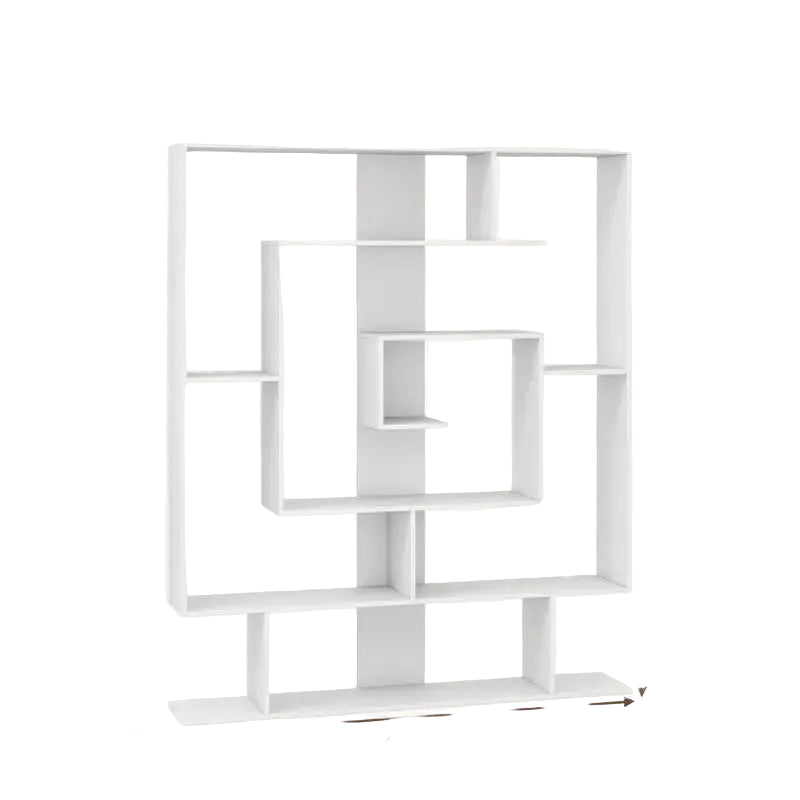Geometrisches Bücherregal mit 7 Ebenen, Freistehendes Standregal aus Holz, Weiß, mit Kippschutzsystem