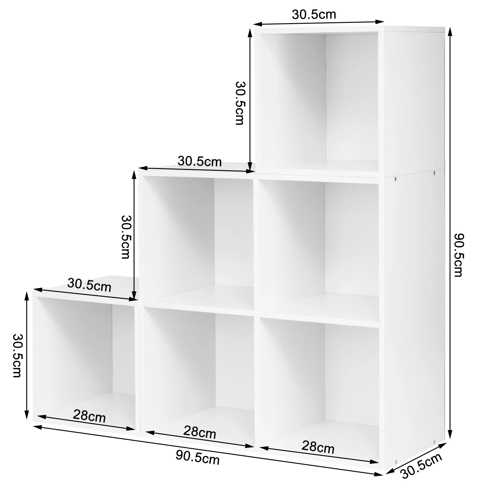 Stehendes Bücherregal mit 6 Fächern, Würfelregal aus Holz, Aufbewahrungsregal 90 x 90 x 30 cm, Weiß/Helle Eiche