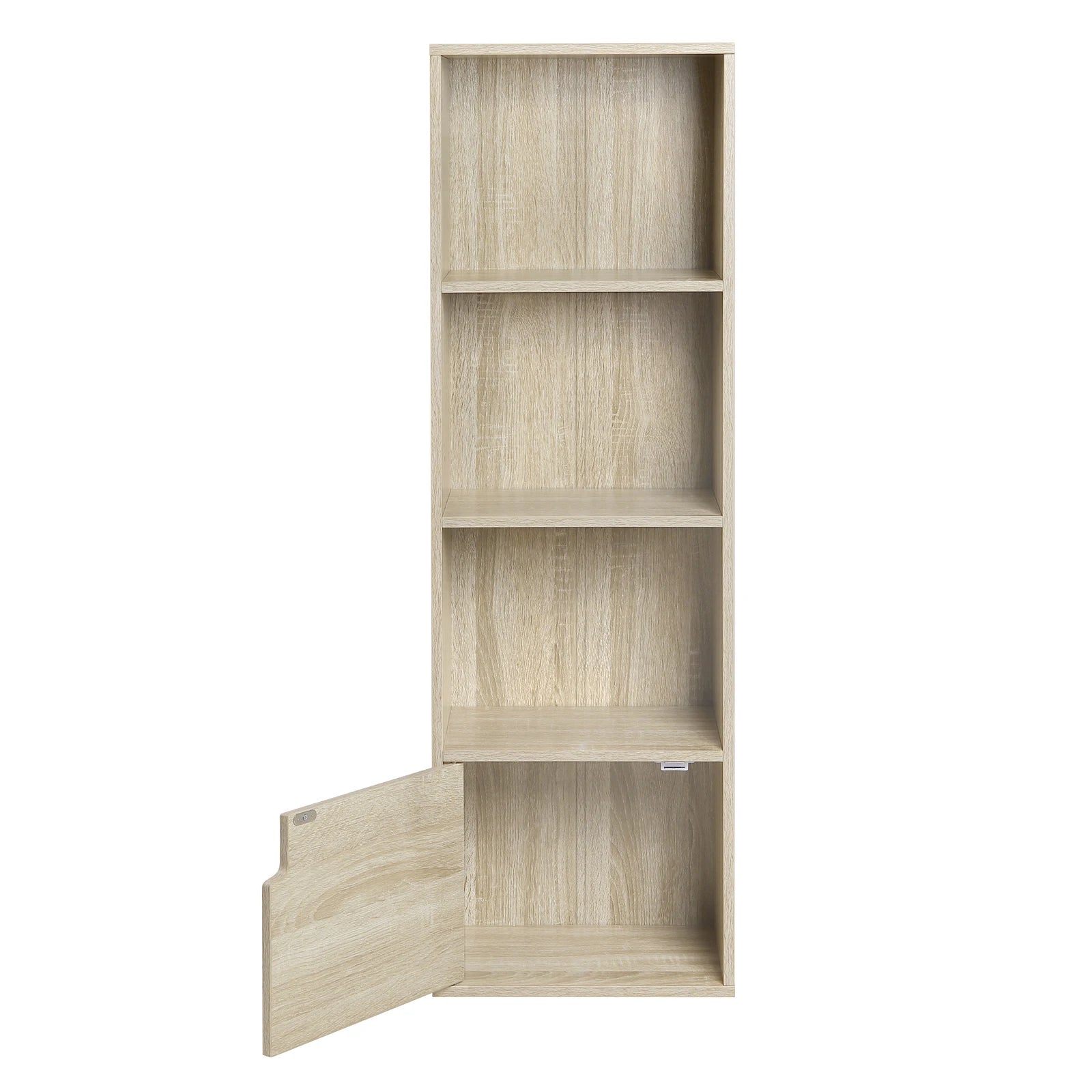 Bücherregal mit 4 Fächern und 1 Tür, Stehender Aufbewahrungsschrank, Würfelregal 34 x 106 x 24 cm