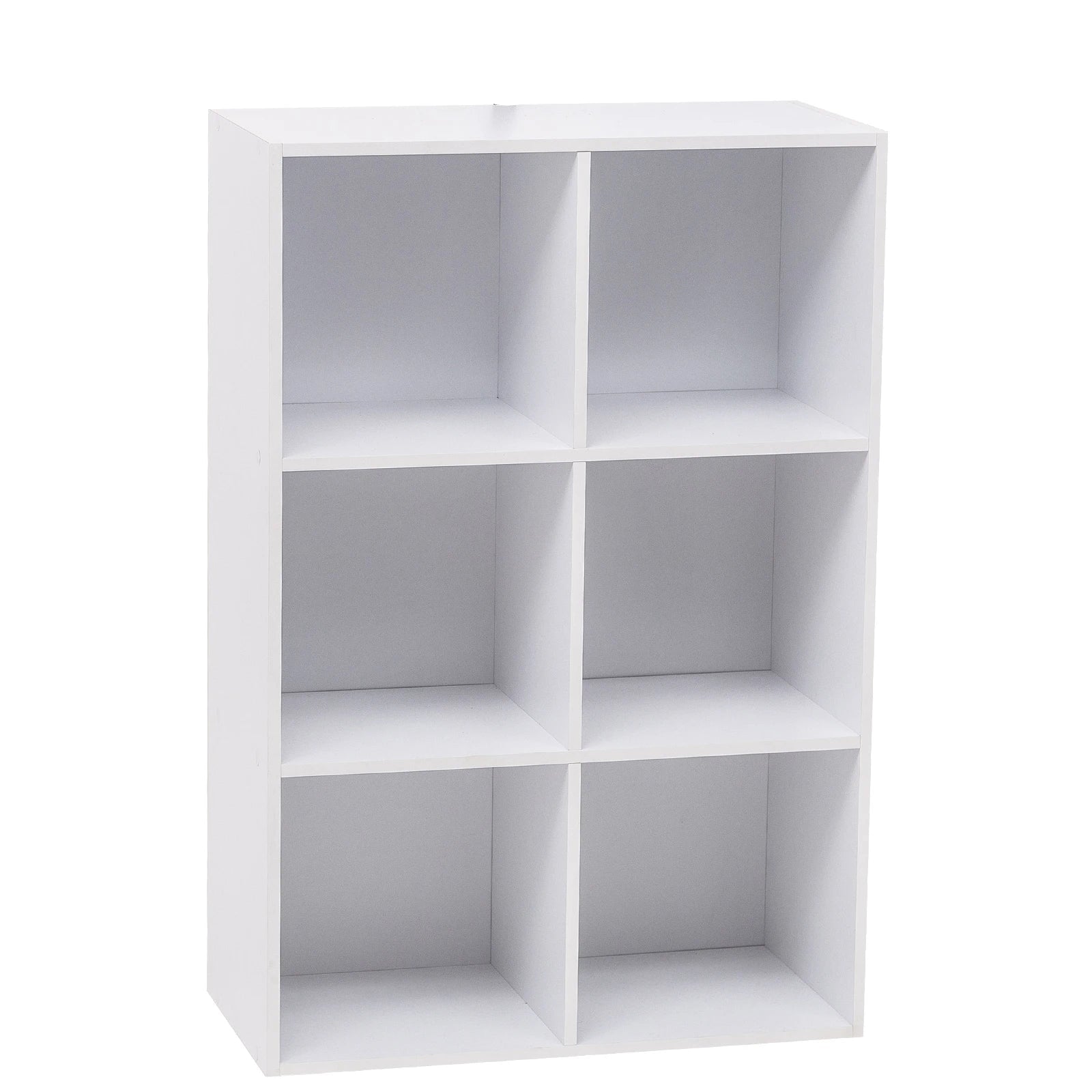 Freistehendes Bücherregal mit 6 Würfelfächern, Dekoratives Standregal aus MDF, Weiß/Helle Eiche, 60 x 29,5 x 89 cm