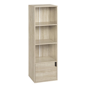 Bücherregal mit 4 Fächern und 1 Tür, Stehender Aufbewahrungsschrank, Würfelregal 34 x 106 x 24 cm