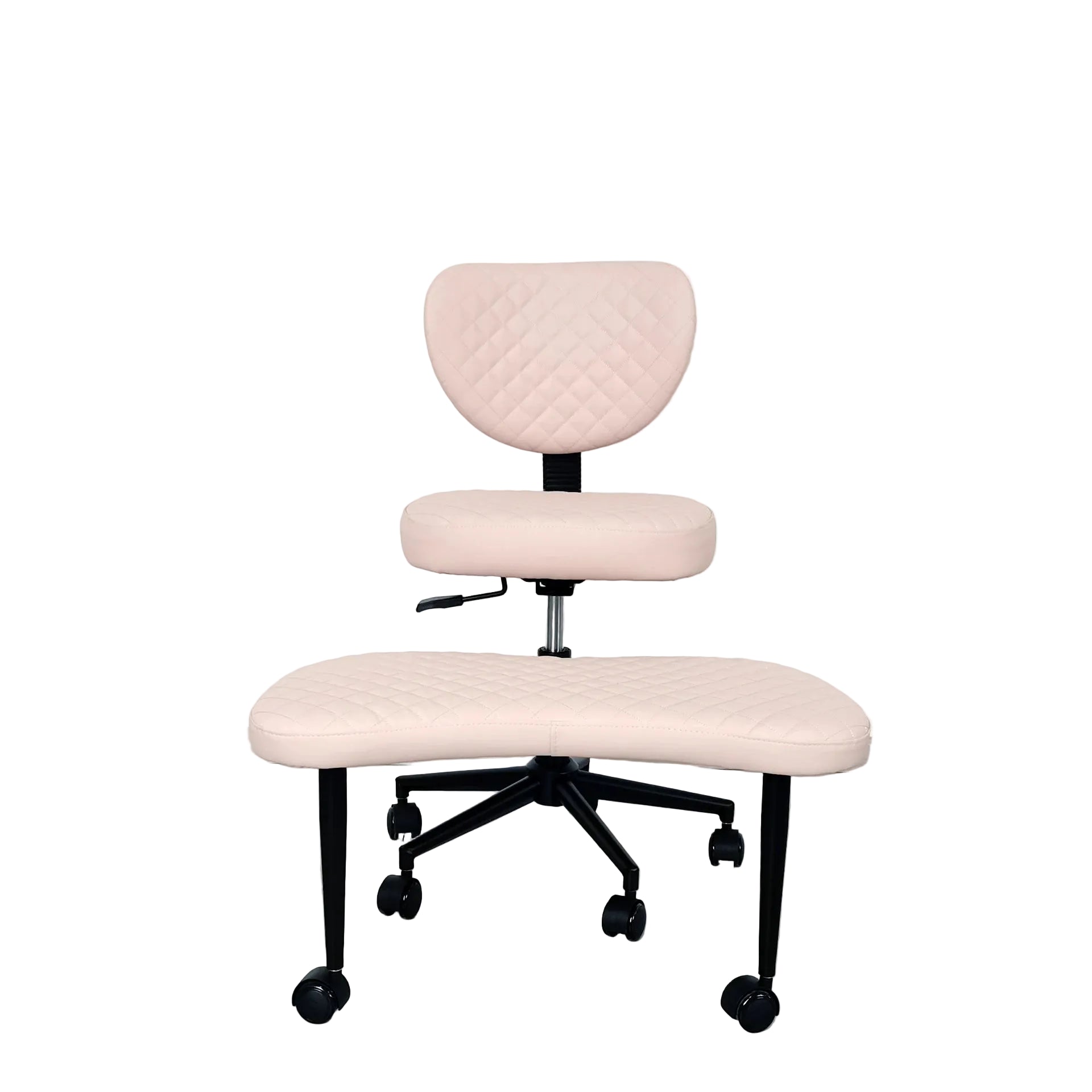 Verstellbarer Bürostuhl mit Kreuzbein-Sitz, Gepolsterter Drehstuhl mit Rückenstütze und Rollen, Kunstleder und Metall