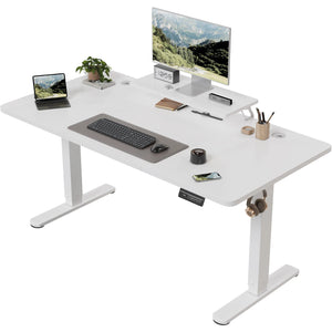 Elektrisch Höhenverstellbarer Schreibtisch 160 × 70 cm mit Monitorständer, Sitz-Steh-Schreibtisch für Büro und Home Office, Weiß
