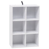 Freistehendes Bücherregal mit 6 Würfelfächern, Dekoratives Standregal aus MDF, Weiß/Helle Eiche, 60 x 29,5 x 89 cm