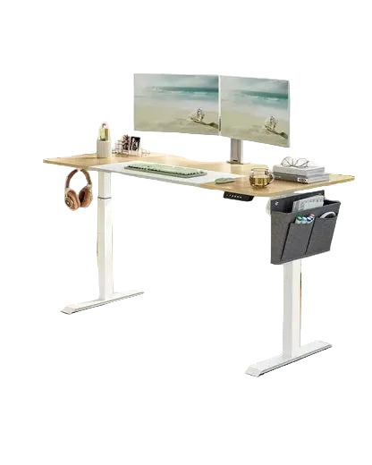 Elektrisch Höhenverstellbarer Schreibtisch 120/140/160 cm, Computertisch mit Memory-Funktion, Kabelmanagement, Stofftasche und Haken