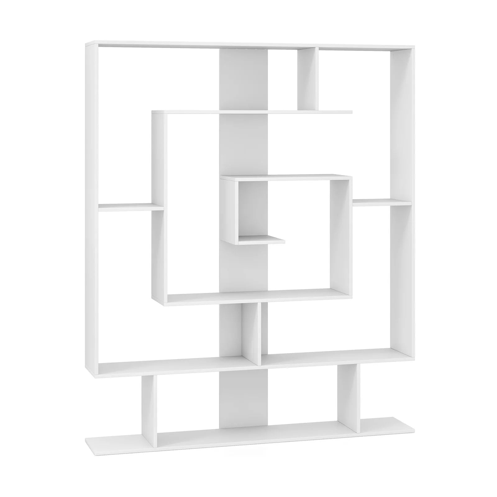 Geometrisches Bücherregal mit 7 Ebenen, Freistehendes Standregal aus Holz, Weiß, mit Kippschutzsystem