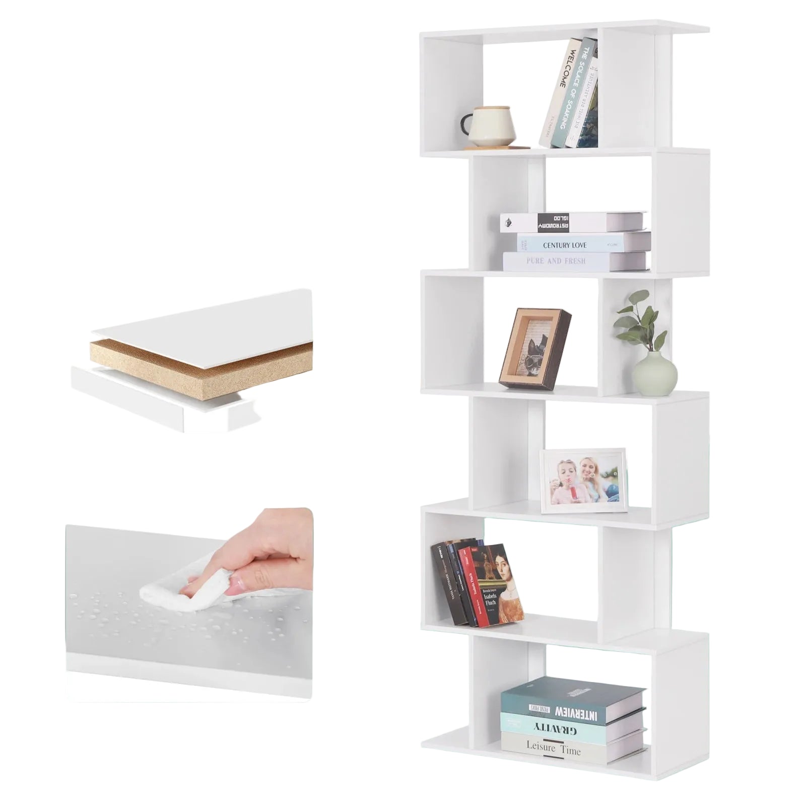 Hohes Bücherregal mit 6 Fächern, Freistehendes Standregal aus Holz, Modernes Aufbewahrungsregal 60 x 23,5 x 160 cm