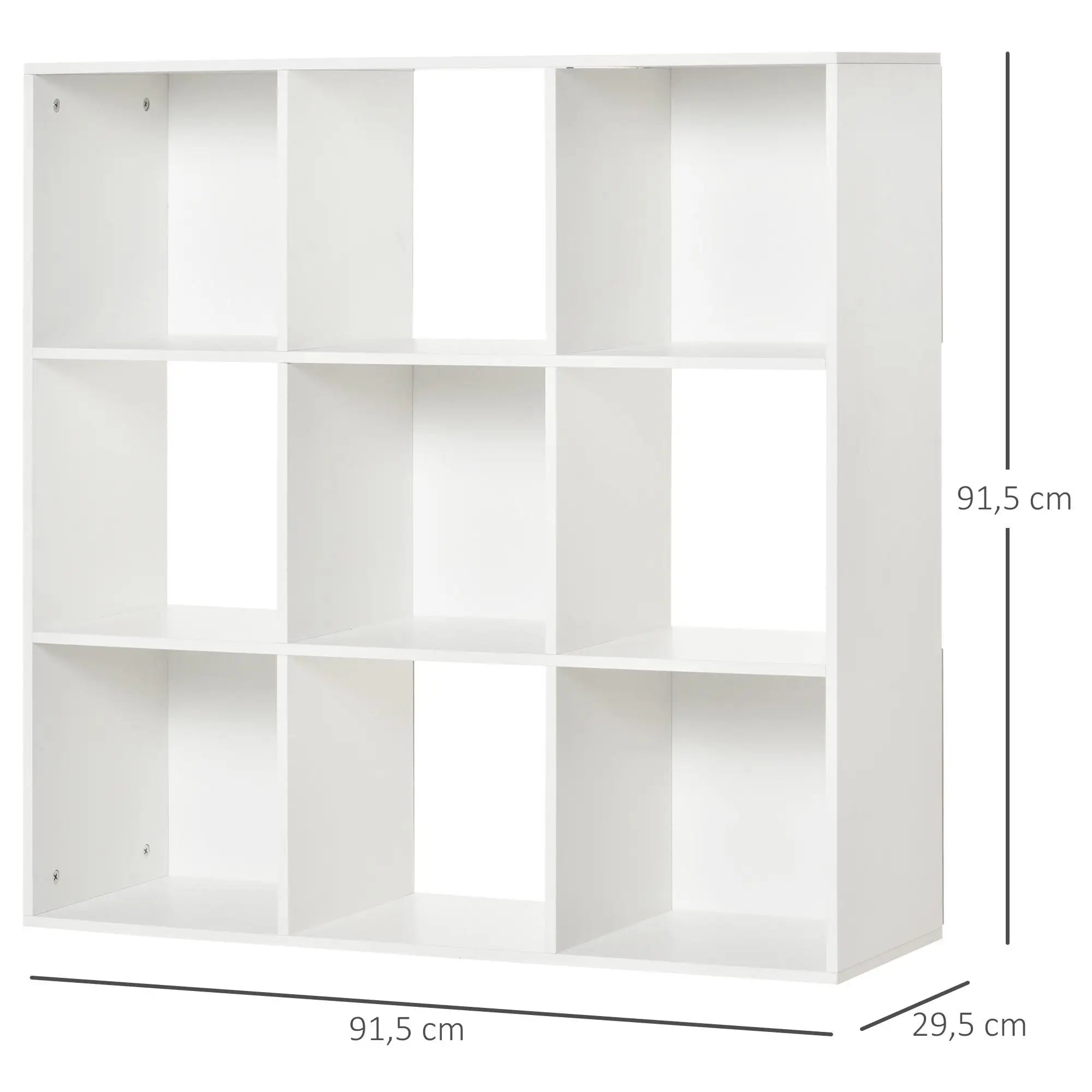 3-stufiges Bücherregal mit 9 Würfelfächern, Freistehendes Aufbewahrungsregal aus Spanplatte, Weiß, 91,5 x 29,5 x 91,5 cm